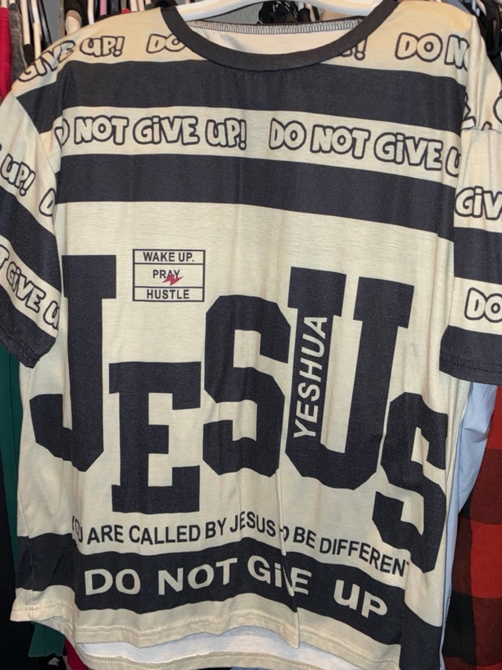 Do Not Give Up JesUS Yeshua Graphic Short-Sleeve Shirt - Black & Cream